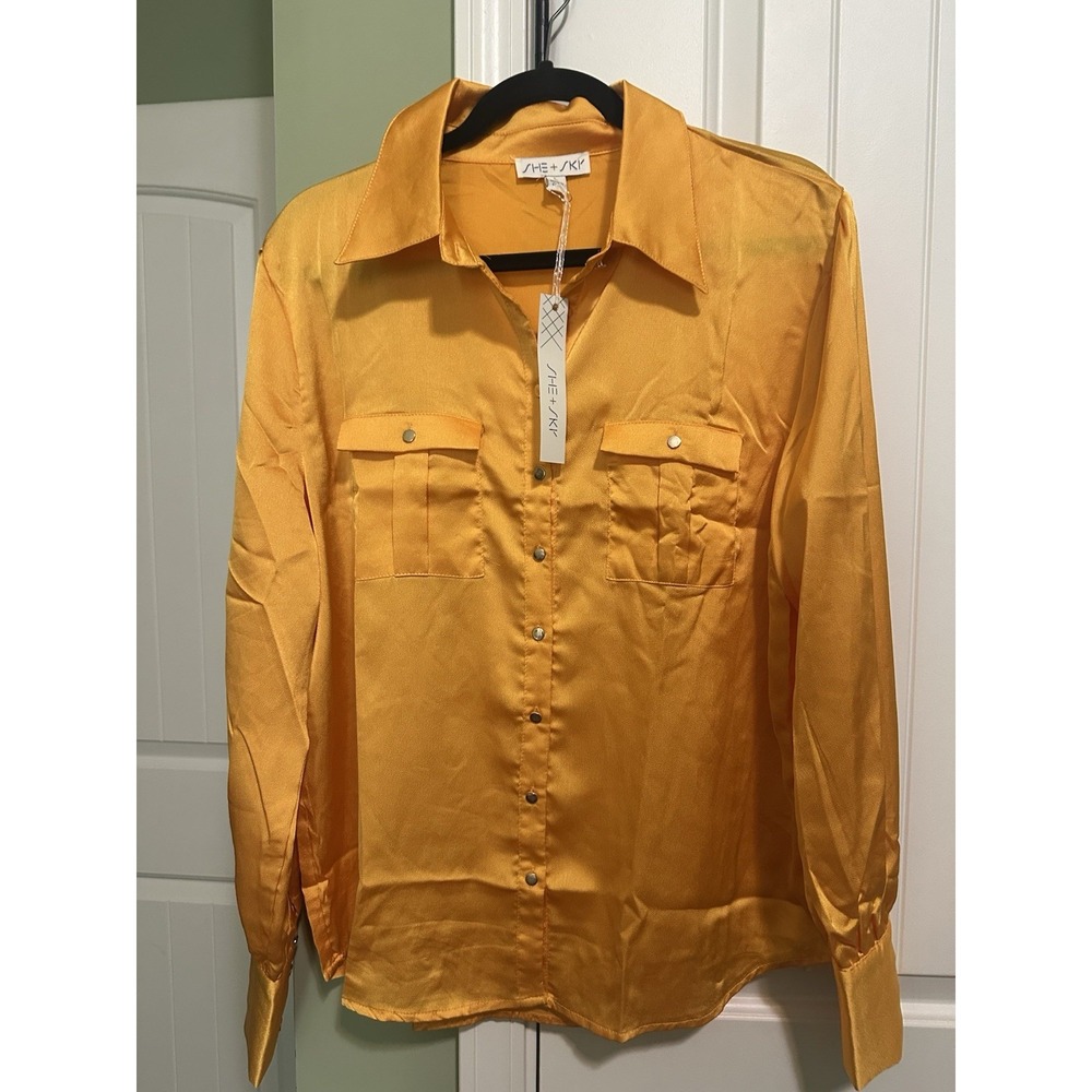 (NWT) She And Sky Women's Gold Button Front Blouse L